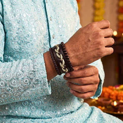 THE MEN THING Leather Bracelet The Perfect Rakhi Gift For Every Brother – MOSS RIDGE - Genuine Leather Bracelets With Timeless Style (Adjustable)