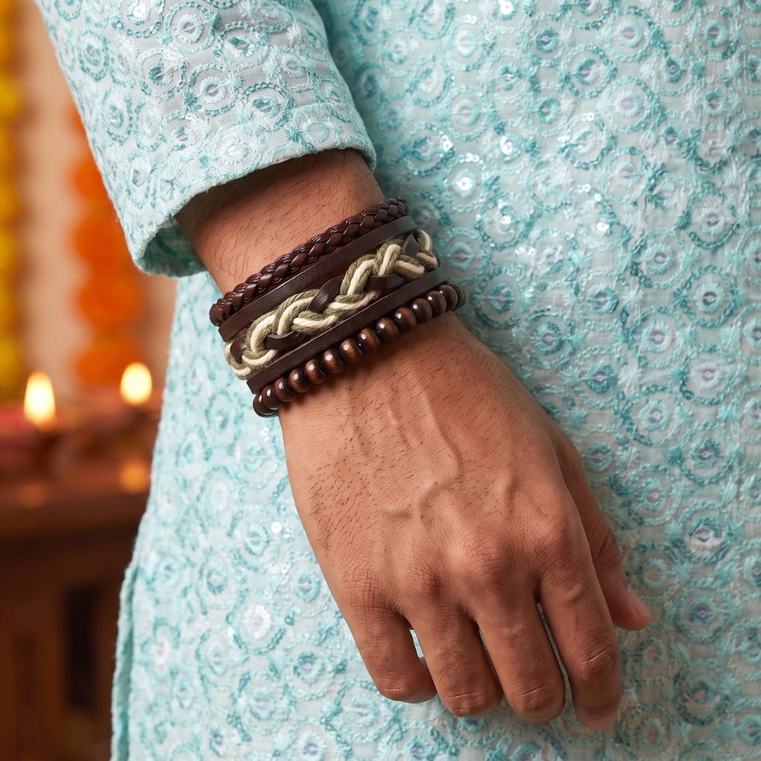 THE MEN THING Leather Bracelet The Perfect Rakhi Gift For Every Brother – MOSS RIDGE - Genuine Leather Bracelets With Timeless Style (Adjustable)