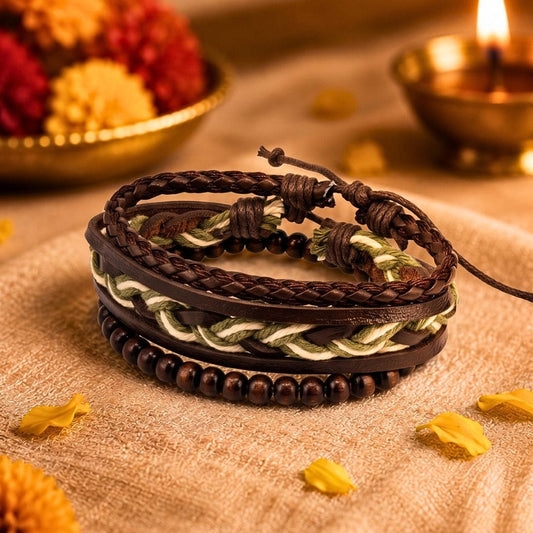 THE MEN THING Leather Bracelet The Perfect Rakhi Gift For Every Brother – MOSS RIDGE - Genuine Leather Bracelets With Timeless Style (Adjustable)