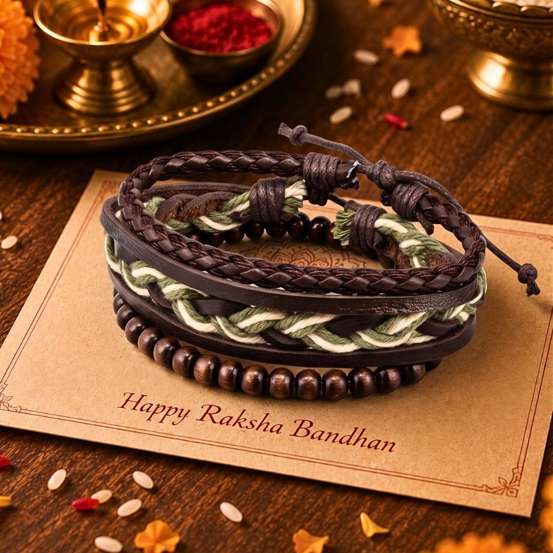 THE MEN THING Leather Bracelet The Perfect Rakhi Gift For Every Brother – MOSS RIDGE - Genuine Leather Bracelets With Timeless Style (Adjustable)