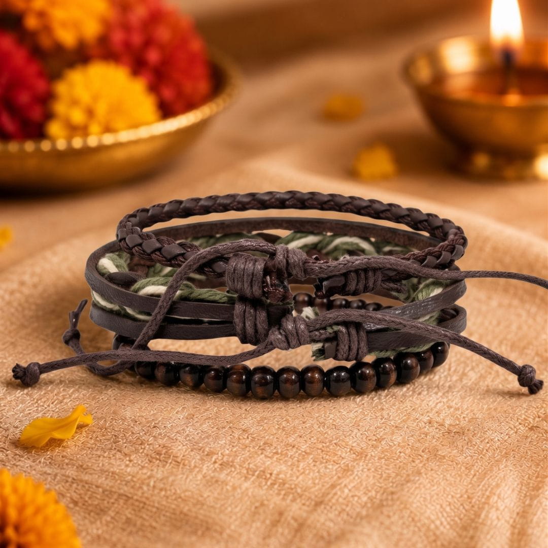 THE MEN THING Leather Bracelet The Perfect Rakhi Gift For Every Brother – MOSS RIDGE - Genuine Leather Bracelets With Timeless Style (Adjustable)