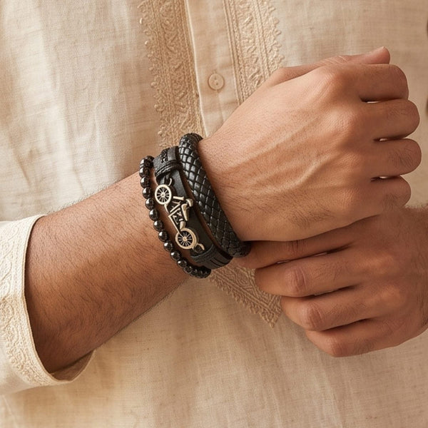 The Perfect Rakhi Gift For Every Brother – MOTO RIDER BLACK - Leather Adjustable Bracelets With Timeless Style