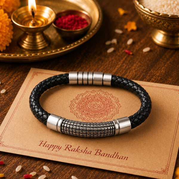 The Perfect Rakhi Gift For Every Brother – Mystique Braid Black Premium Leather Bracelets With Timeless Style (8 Inch)