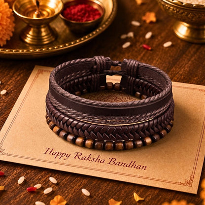 THE MEN THING Leather Bracelet The Perfect Rakhi Gift For Every Brother – OAKEN EDGE - Genuine Leather Bracelets With Timeless Style (Adjustable)