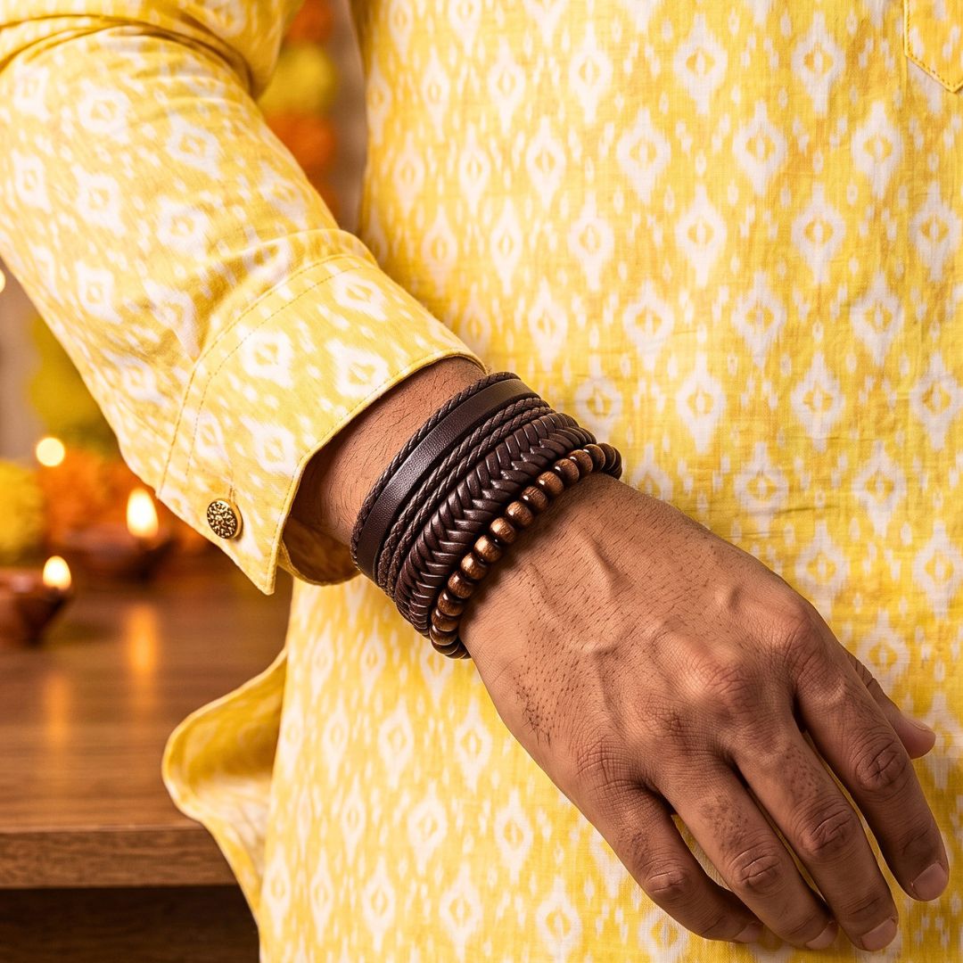 THE MEN THING Leather Bracelet The Perfect Rakhi Gift For Every Brother – OAKEN EDGE - Genuine Leather Bracelets With Timeless Style (Adjustable)