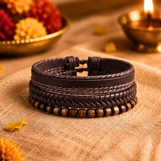 THE MEN THING Leather Bracelet The Perfect Rakhi Gift For Every Brother – OAKEN EDGE - Genuine Leather Bracelets With Timeless Style (Adjustable)