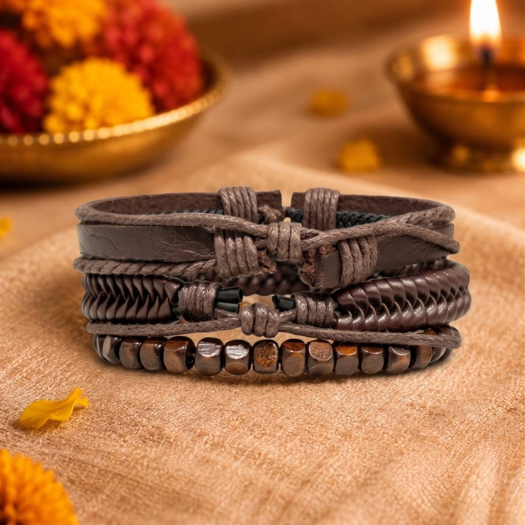 THE MEN THING Leather Bracelet The Perfect Rakhi Gift For Every Brother – OAKEN EDGE - Genuine Leather Bracelets With Timeless Style (Adjustable)
