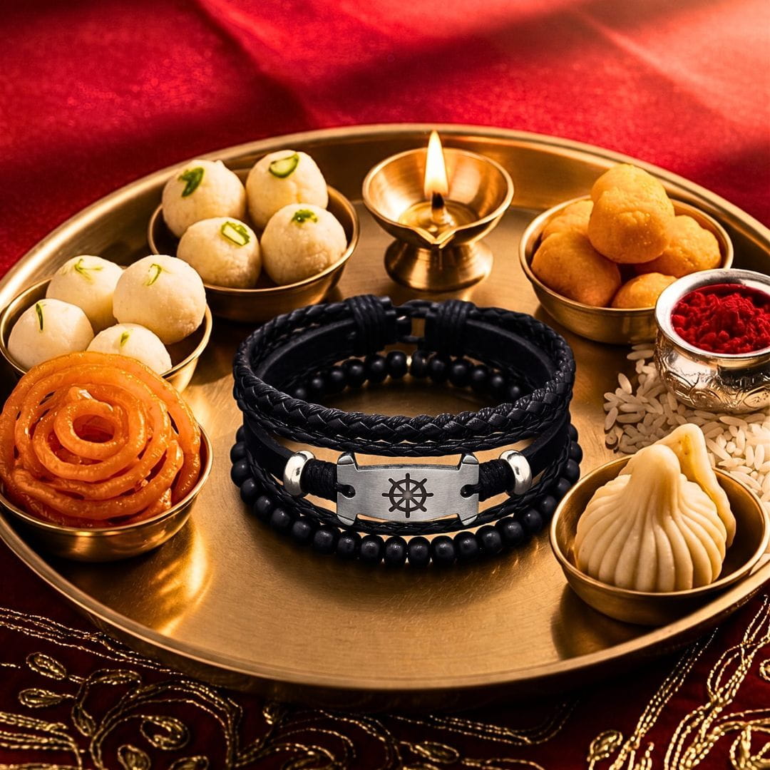 THE MEN THING Leather Bracelet The Perfect Rakhi Gift For Every Brother – OCEAN COMMAND - Genuine Leather Bracelets With Timeless Style (Adjustable)