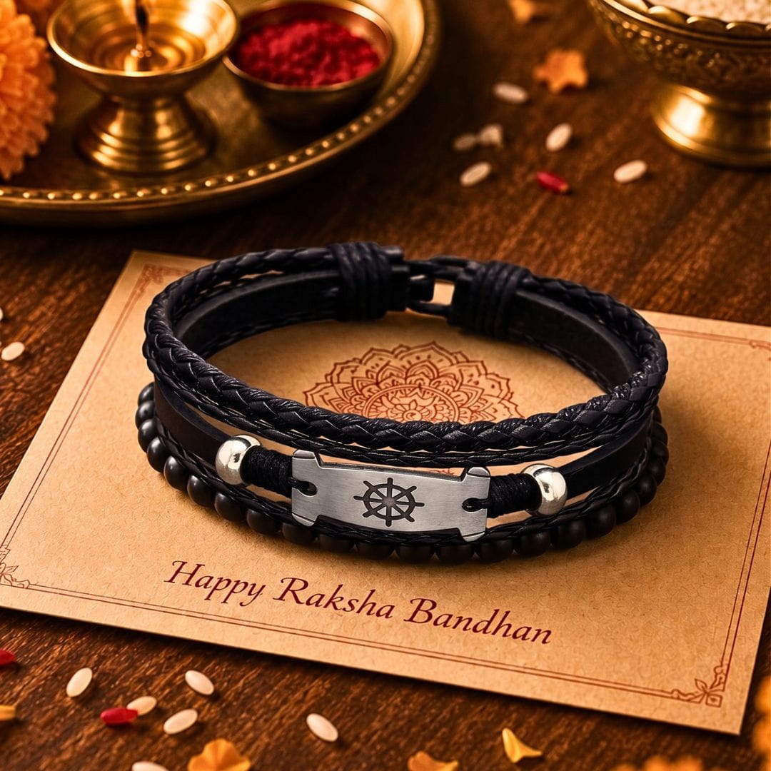 THE MEN THING Leather Bracelet The Perfect Rakhi Gift For Every Brother – OCEAN COMMAND - Genuine Leather Bracelets With Timeless Style (Adjustable)
