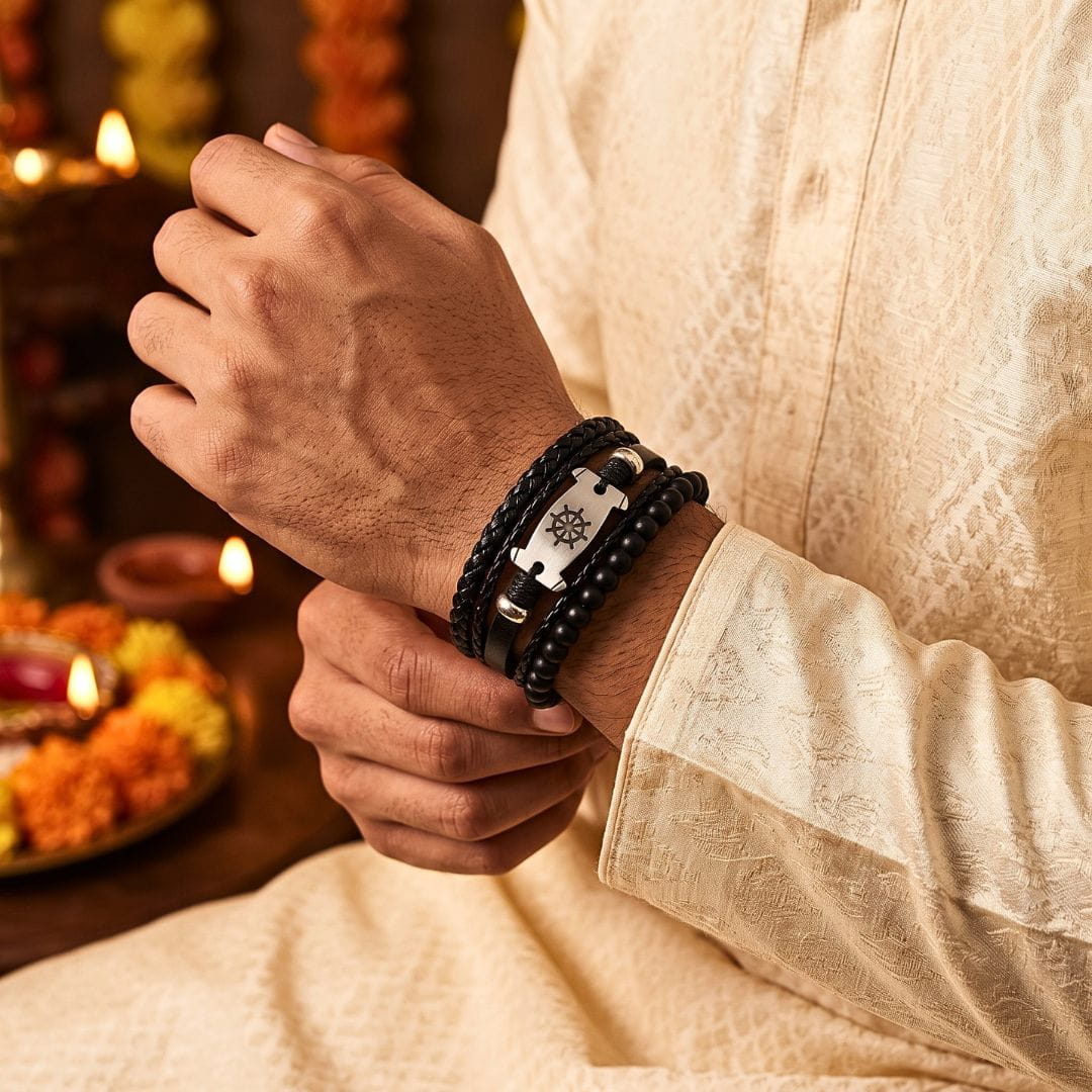 THE MEN THING Leather Bracelet The Perfect Rakhi Gift For Every Brother – OCEAN COMMAND - Genuine Leather Bracelets With Timeless Style (Adjustable)