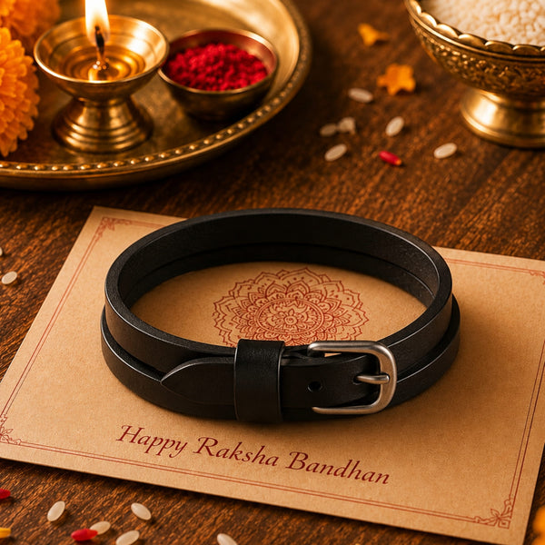 The Perfect Rakhi Gift For Every Brother – Outback Black Premium Leather Bracelets With Timeless Style (Adjustable)
