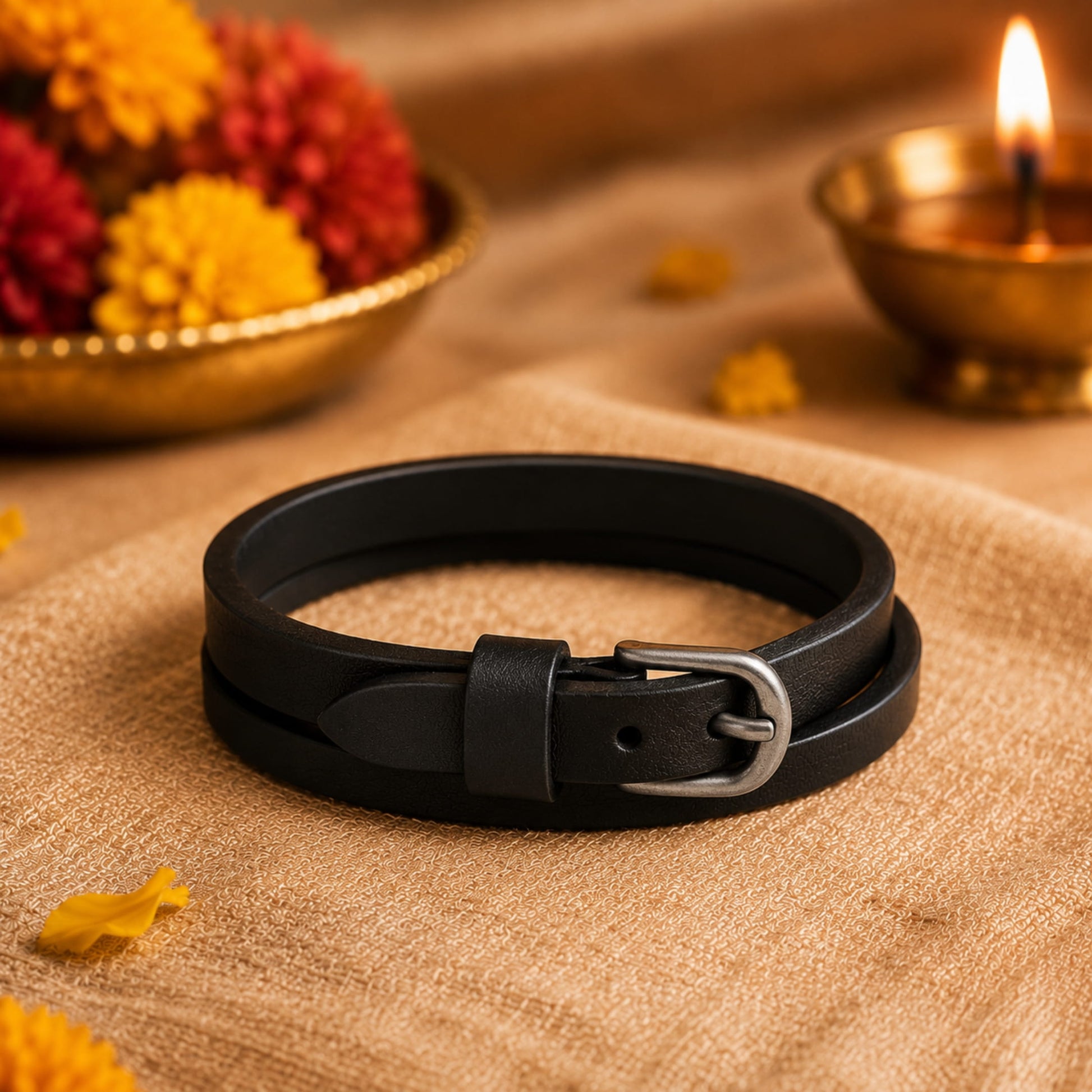 THE MEN THING Leather Bracelet The Perfect Rakhi Gift For Every Brother – Outback Black Premium Leather Bracelets With Timeless Style (Adjustable)