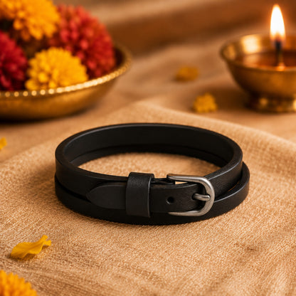 THE MEN THING Leather Bracelet The Perfect Rakhi Gift For Every Brother – Outback Black Premium Leather Bracelets With Timeless Style (Adjustable)