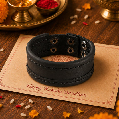 THE MEN THING Leather Bracelet The Perfect Rakhi Gift For Every Brother – OUTLAW WRAP BLACK - Premium Leather Bracelets With Timeless Style (8inch)