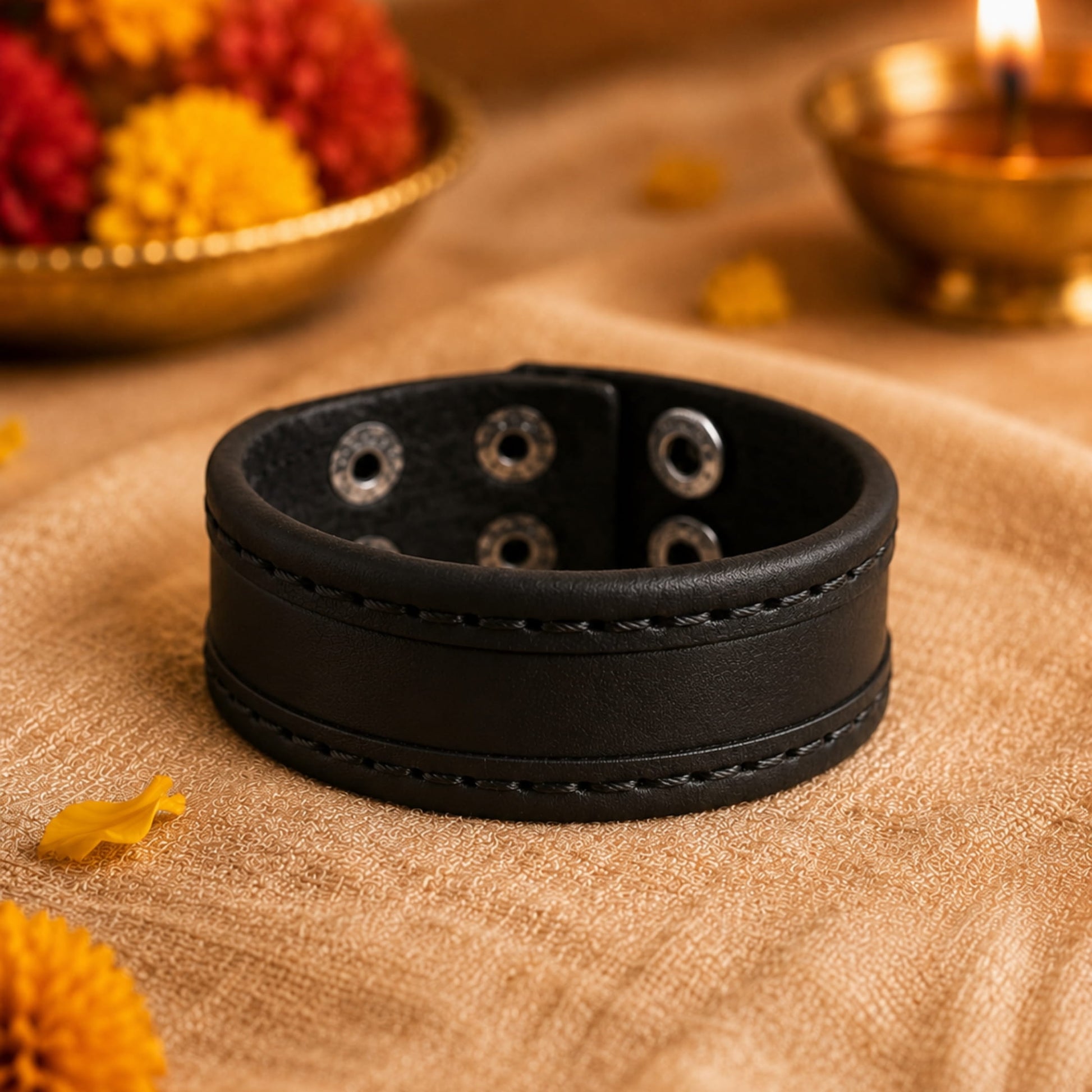 THE MEN THING Leather Bracelet The Perfect Rakhi Gift For Every Brother – OUTLAW WRAP BLACK - Premium Leather Bracelets With Timeless Style (8inch)