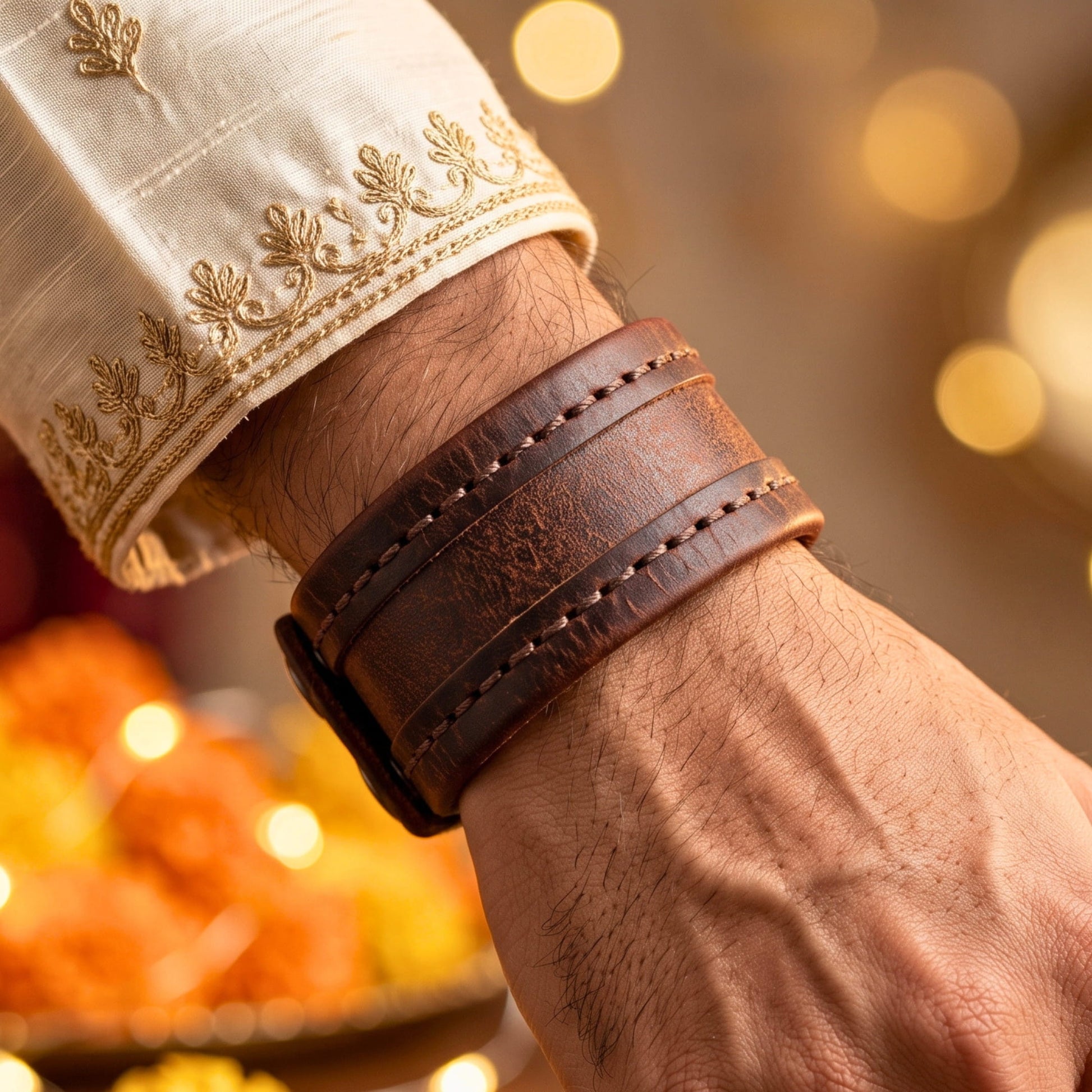 THE MEN THING Leather Bracelet The Perfect Rakhi Gift For Every Brother – Outlaw Wrap Brown Premium Leather Bracelets With Timeless Style (8 Inch)