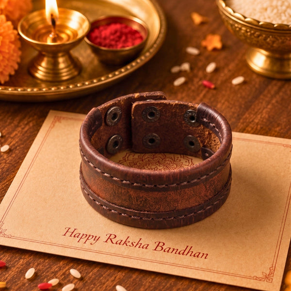 The Perfect Rakhi Gift For Every Brother – Outlaw Wrap Brown Premium Leather Bracelets With Timeless Style (8 Inch)