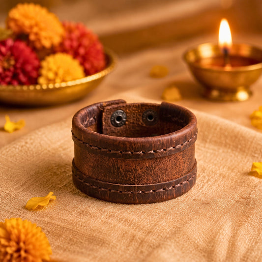 THE MEN THING Leather Bracelet The Perfect Rakhi Gift For Every Brother – Outlaw Wrap Brown Premium Leather Bracelets With Timeless Style (8 Inch)