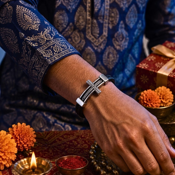The Perfect Rakhi Gift For Every Brother – PALADIN CROSS BLACK - Premium Leather Bracelets With Timeless Style (8inch)