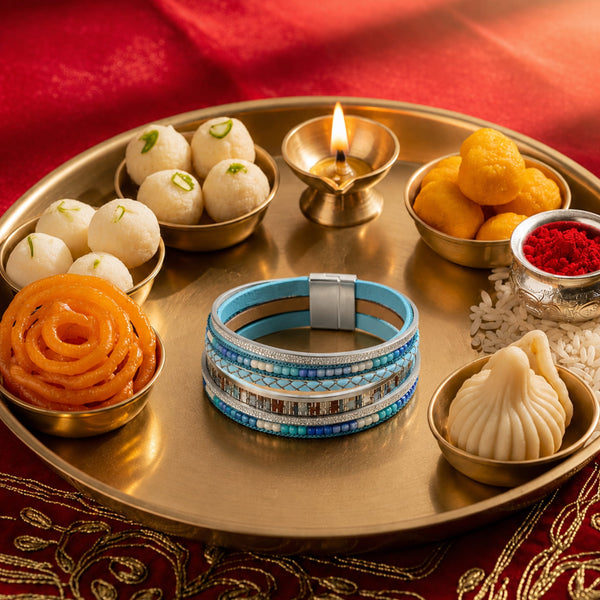 The Perfect Rakhi Gift For Every Brother – Regalia - Blue Premium Leather Bracelets With Timeless Style (8 Inch)