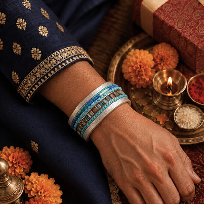 THE MEN THING Leather Bracelet The Perfect Rakhi Gift For Every Brother – Regalia - Blue Premium Leather Bracelets With Timeless Style (8 Inch)