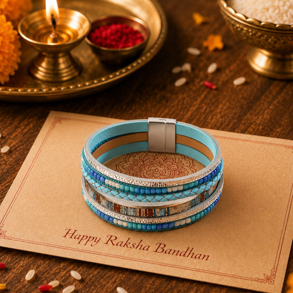 The Perfect Rakhi Gift For Every Brother – Regalia - Blue Premium Leather Bracelets With Timeless Style (8 Inch)