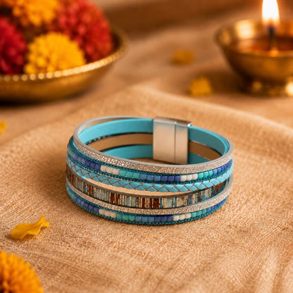 THE MEN THING Leather Bracelet The Perfect Rakhi Gift For Every Brother – Regalia - Blue Premium Leather Bracelets With Timeless Style (8 Inch)