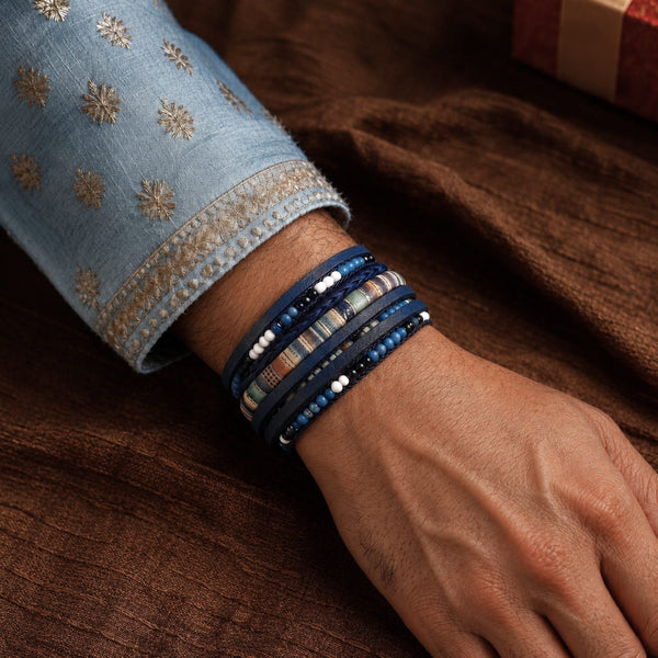 The Perfect Rakhi Gift For Every Brother – Regalia - Navy Premium Leather Bracelets With Timeless Style (8 inch)