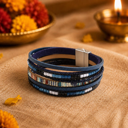 THE MEN THING Leather Bracelet The Perfect Rakhi Gift For Every Brother – Regalia - Navy Premium Leather Bracelets With Timeless Style (8 inch)