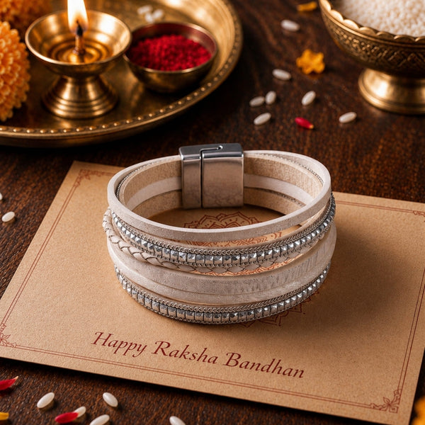 The Perfect Rakhi Gift For Every Brother – Regalia - Off White Premium Leather Bracelets With Timeless Style (8 Inch)