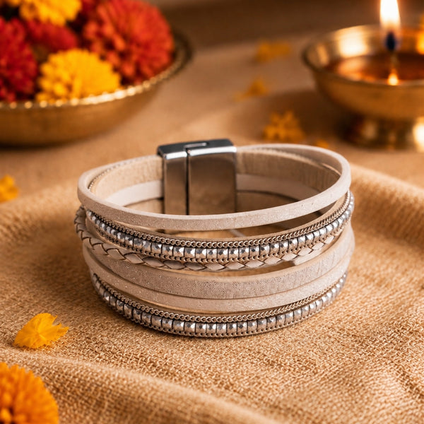 The Perfect Rakhi Gift For Every Brother – Regalia - Off White Premium Leather Bracelets With Timeless Style (8 Inch)
