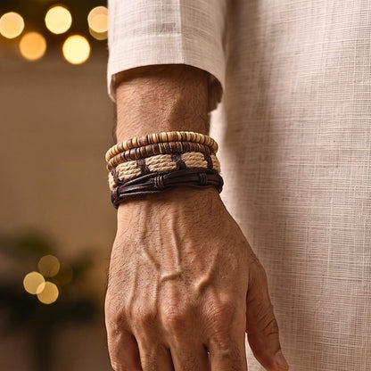 THE MEN THING Leather Bracelet The Perfect Rakhi Gift For Every Brother – ROAMER’S BAND - Premium 4 Pcs Leather Bracelets With Timeless Style (8inch)