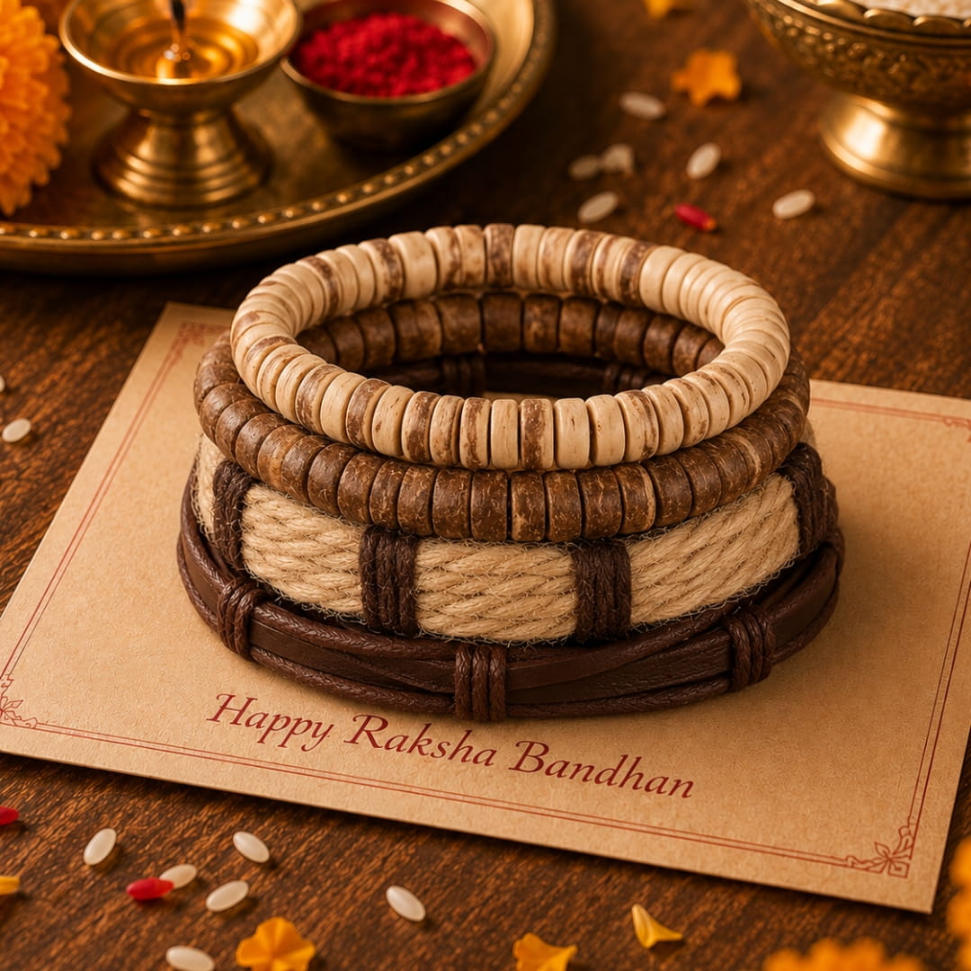 THE MEN THING Leather Bracelet The Perfect Rakhi Gift For Every Brother – ROAMER’S BAND - Premium 4 Pcs Leather Bracelets With Timeless Style (8inch)