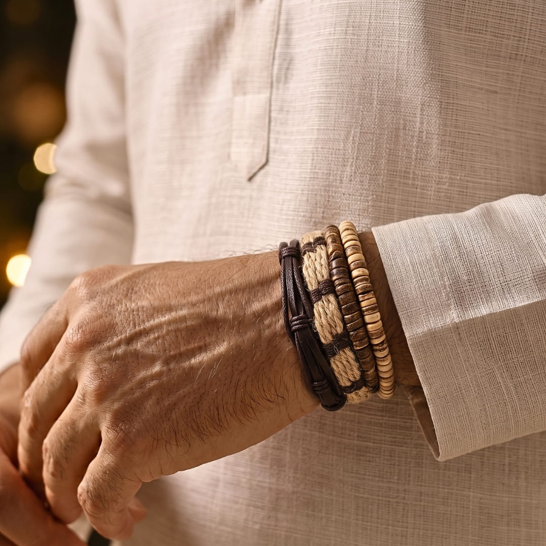 THE MEN THING Leather Bracelet The Perfect Rakhi Gift For Every Brother – ROAMER’S BAND - Premium 4 Pcs Leather Bracelets With Timeless Style (8inch)
