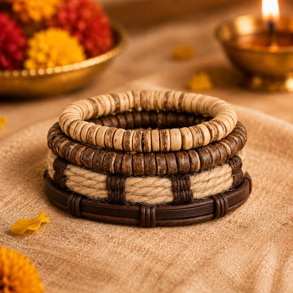 The Perfect Rakhi Gift For Every Brother – ROAMER’S BAND - Premium 4 Pcs Leather Bracelets With Timeless Style (8inch)