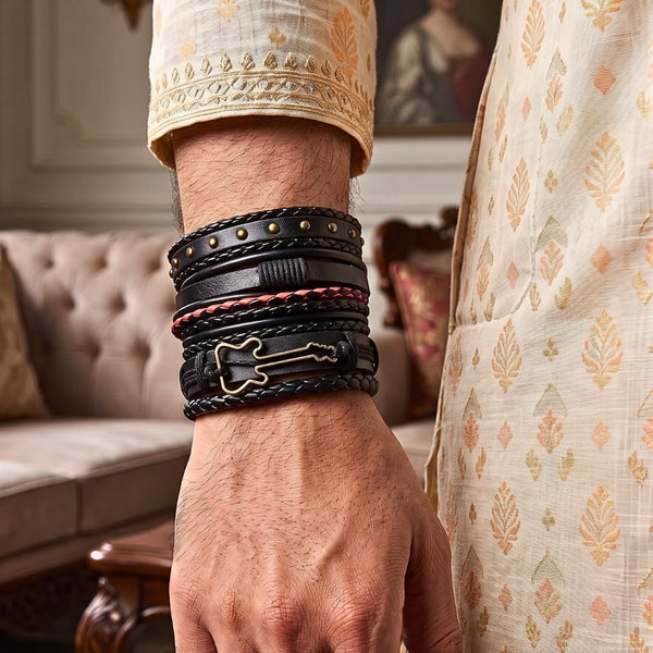 The Perfect Rakhi Gift For Every Brother – ROCKSTRAP - Premium 5 Pcs Leather Bracelets With Timeless Style (8inch)