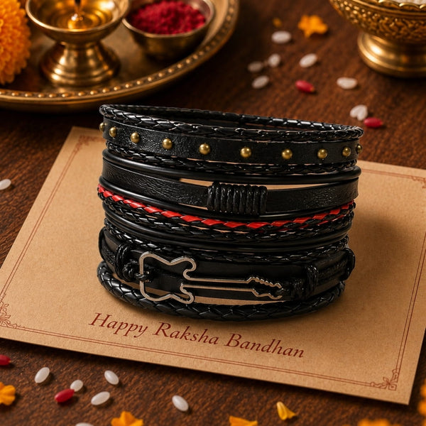 The Perfect Rakhi Gift For Every Brother – ROCKSTRAP - Premium 5 Pcs Leather Bracelets With Timeless Style (8inch)