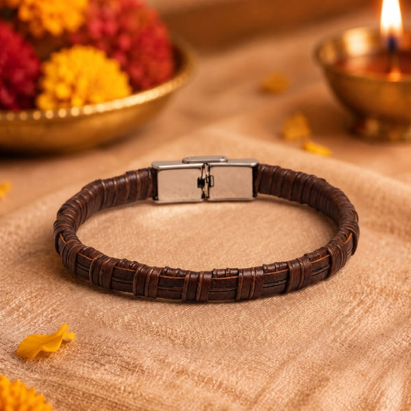 The Perfect Rakhi Gift For Every Brother – RUSTIC WRAP BROWN - Premium Genuine Leather Bracelet With Timeless Style (8 Inch)