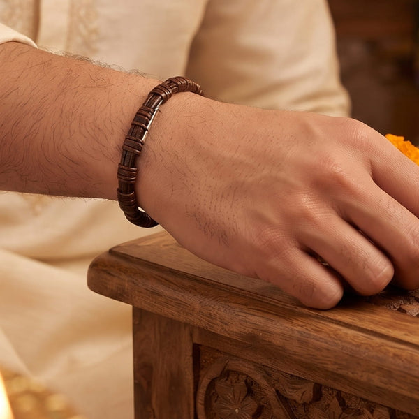The Perfect Rakhi Gift For Every Brother – RUSTIC WRAP BROWN - Premium Genuine Leather Bracelet With Timeless Style (8 Inch)