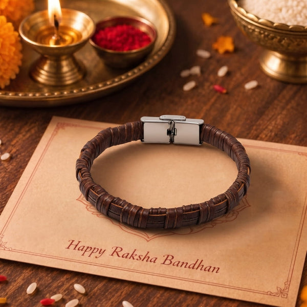 The Perfect Rakhi Gift For Every Brother – RUSTIC WRAP BROWN - Premium Genuine Leather Bracelet With Timeless Style (8 Inch)