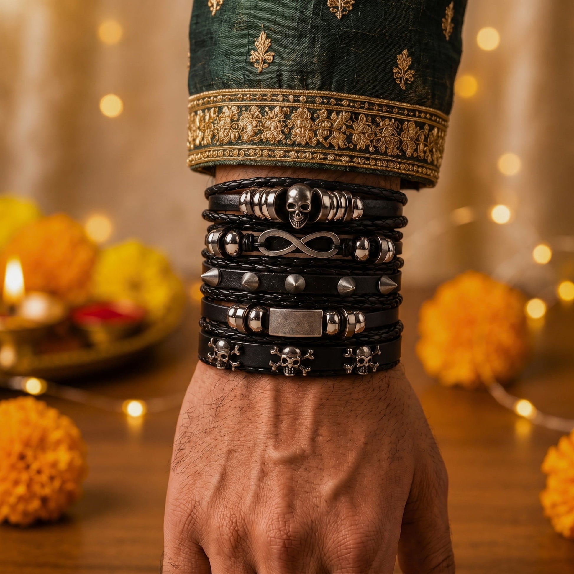 THE MEN THING Leather Bracelet The Perfect Rakhi Gift For Every Brother – Shadowfang Premium Leather Bracelets With Timeless Style (8 Inch)