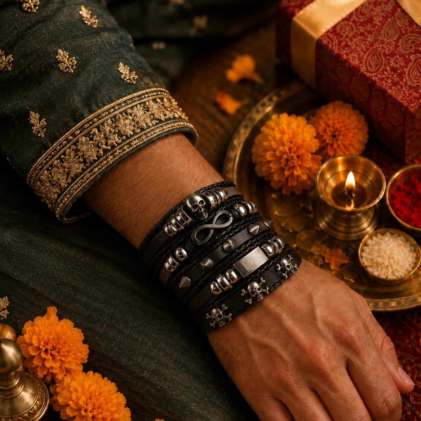 THE MEN THING Leather Bracelet The Perfect Rakhi Gift For Every Brother – Shadowfang Premium Leather Bracelets With Timeless Style (8 Inch)