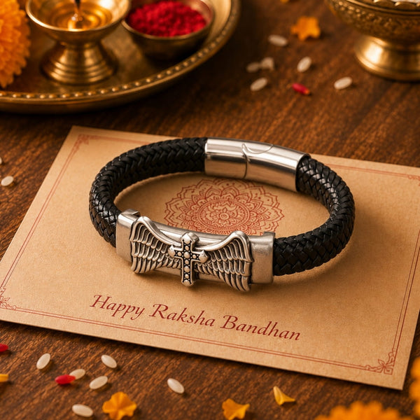 The Perfect Rakhi Gift For Every Brother – SKYWARD GRACE BLACK - Premium Leather Bracelets With Timeless Style (8inch)