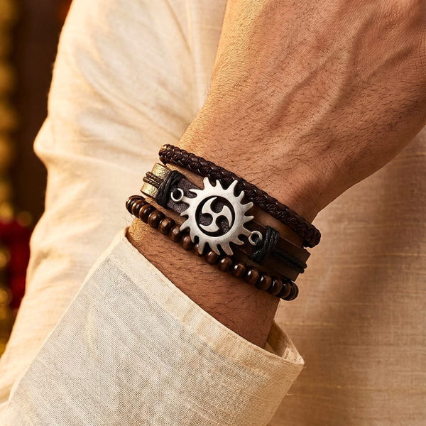 The Perfect Rakhi Gift For Every Brother – SOLAR SPIRIT BROWN - Genuine Leather Bracelets With Timeless Style (Adjustable)
