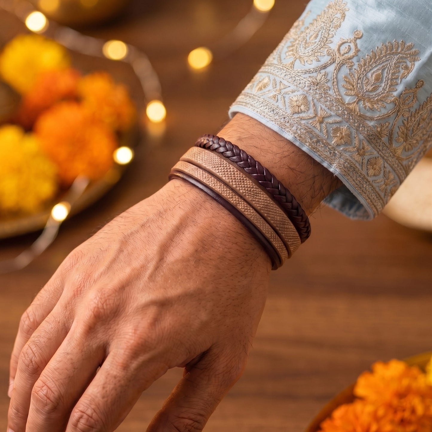 THE MEN THING Leather Bracelet The Perfect Rakhi Gift For Every Brother – Solstice Band - Brown Premium Leather Bracelets With Timeless Style (8 Inch)