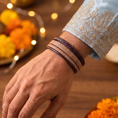THE MEN THING Leather Bracelet The Perfect Rakhi Gift For Every Brother – Solstice Band - Brown Premium Leather Bracelets With Timeless Style (8 Inch)