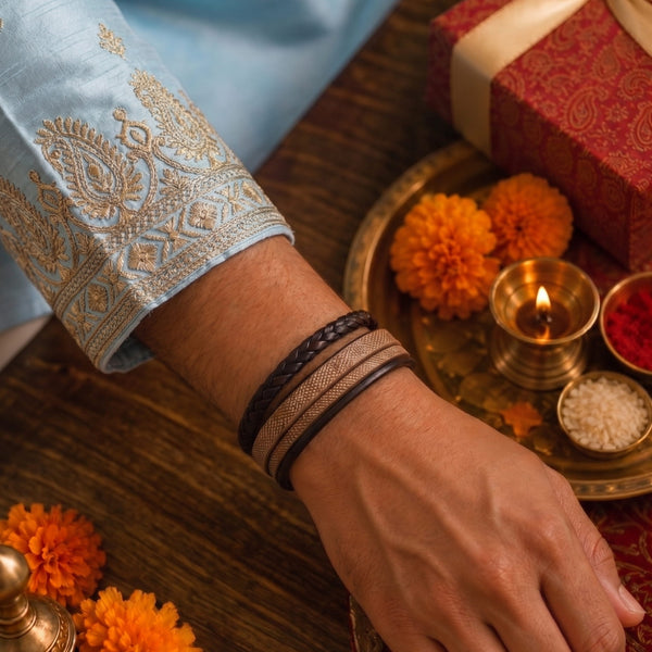The Perfect Rakhi Gift For Every Brother – Solstice Band - Brown Premium Leather Bracelets With Timeless Style (8 Inch)