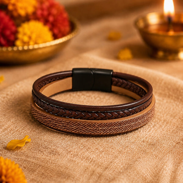 The Perfect Rakhi Gift For Every Brother – Solstice Band - Brown Premium Leather Bracelets With Timeless Style (8 Inch)