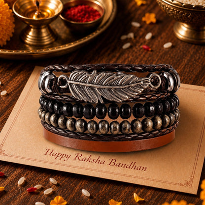 THE MEN THING Leather Bracelet The Perfect Rakhi Gift For Every Brother – STARDUST CUFF - Premium Leather Bracelets With Timeless Style (8inch)