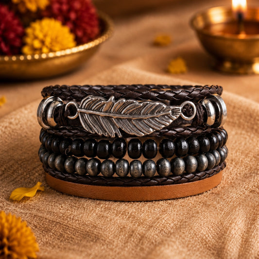 THE MEN THING Leather Bracelet The Perfect Rakhi Gift For Every Brother – STARDUST CUFF - Premium Leather Bracelets With Timeless Style (8inch)